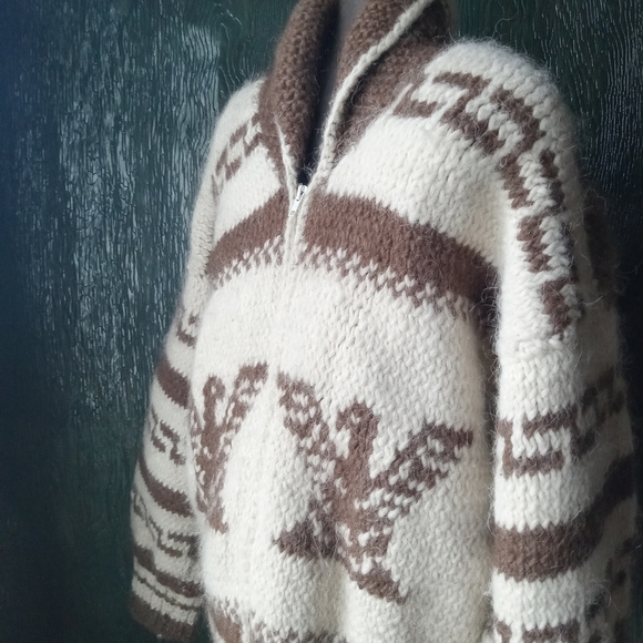 Vintage Hand knit wool Men's large Cowichan Sweater - Picture 5 of 7